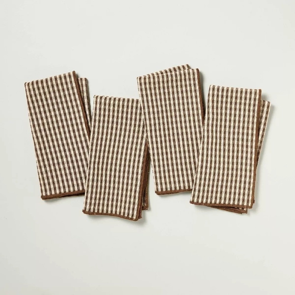 4pk Serged Edge Gingham Cloth Napkins Brown - Hearth & Hand Magnolia, Target